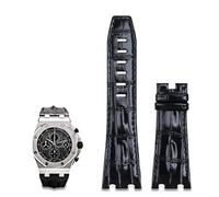 KCHSRKHXC 28mm Imported Leather Strap for AP for Audemars Piguet 42mm for Royal Oak Offshore Watch Band Accessories Pin Buckle 15710/15703 (Color : Black Strap, Size : with Rose Buckle)