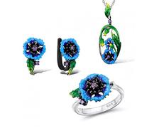 KCHSRKHXC Bijoux de fleurs en émail femelle Couleur Couleur Boucle d'oreille pour femmes Collier de chaîne de bague de mariage en pierre de zircon