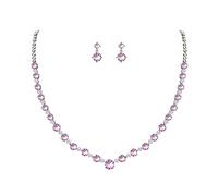 KCHSRKHXC Bijoux de mariage pour femmes, ensemble de boucles d'oreilles et collier de mariée en CZ, magnifique coupe ronde