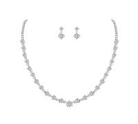 KCHSRKHXC Bijoux de mariage pour femmes, ensemble de boucles d'oreilles et collier de mariée en CZ, magnifique coupe ronde