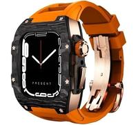 KCHSRKHXC Carbon Fiber Bezel Watch Case Fluorine Rubber Band，For Series 9 8 7 6 5 4 SE 44mm 45mm Replacement Accessories，Watch Case Strap Stainless Steel ClaspKit