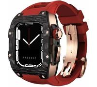 KCHSRKHXC Carbon Fiber Bezel Watch Case Fluorine Rubber Band，For Series 9 8 7 6 5 4 SE 44mm 45mm Replacement Accessories，Watch Case Strap Stainless Steel ClaspKit