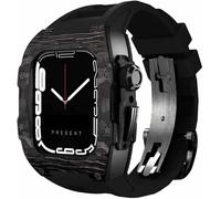 KCHSRKHXC Carbon Fiber Bezel Watch Case Fluorine Rubber Band，For Series 9 8 7 6 5 4 SE 44mm 45mm Replacement Accessories，Watch Case Strap Stainless Steel ClaspKit