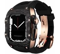 KCHSRKHXC Carbon Fiber Bezel Watch Case Fluorine Rubber Band,For Series 9 8 7 6 5 4 SE 44mm 45mm Replacement Accessories,Watch Case Strap Stainless Steel ClaspKit