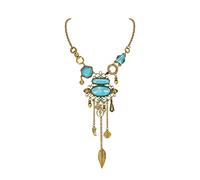 KCHSRKHXC Collier à col long bleu turquoise, collier ethnique de style occidental vintage pour femmes et filles