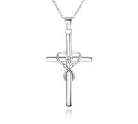 KCHSRKHXC Collier avec croix en argent sterling 925 avec pierre de naissance pour femme, pendentif en forme de cœur avec zircone cubique, collier d'anniversaire, fête des mères, Saint-Valentin, Noël,