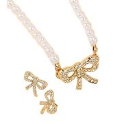 KCHSRKHXC Ensemble collier et boucles d'oreilles à nœud papillon élégant, chaînes de cou et clous d'oreilles élégants, accessoires de bijoux pour femmes