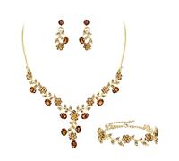 KCHSRKHXC Ensemble de bijoux de mariage pour mariée, demoiselle d'honneur, grappe de cristal autrichien, feuille de fleur, collier de fête, boucles d'oreilles, ensemble de bracelets