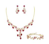 KCHSRKHXC Ensemble de bijoux de mariage pour mariée, demoiselle d'honneur, grappe de cristal autrichien, feuille de fleur, collier de fête, boucles d'oreilles, ensemble de bracelets