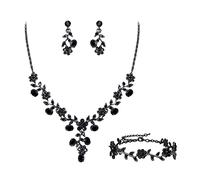 KCHSRKHXC Ensemble de bijoux de mariage pour mariée, demoiselle d'honneur, grappe de cristal autrichien, feuille de fleur, collier de fête, boucles d'oreilles, ensemble de bracelets