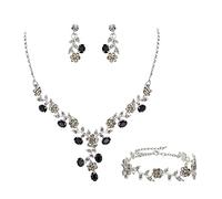 KCHSRKHXC Ensemble de bijoux de mariage pour mariée, demoiselle d'honneur, grappe de cristal autrichien, feuille de fleur, collier de fête, boucles d'oreilles, ensemble de bracelets