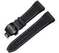 KCHSRKHXC for Franck Muller V45 Series 28mm Nylon Genuine Leather Silicone Watchband Black Blue Folding Buckle Watch Strap (Color : Black-Silver, Size : 28mm)