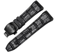 KCHSRKHXC for Franck Muller V45 Series 28mm Nylon Genuine Leather Silicone Watchband Black Blue Folding Buckle Watch Strap (Color : Black-Silver, Size : 28mm)