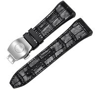 KCHSRKHXC for Franck Muller V45 Series 28mm Nylon Genuine Leather Silicone Watchband Black Blue Folding Buckle Watch Strap (Color : Black-Silver, Size : 28mm)
