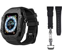 KCHSRKHXC Luxury Carbon Fiber Watch Case With 2 Band Modification Kit,For 8 Ultra 49mm,Silicone Rubber Watch Strap Cover Retrofit Set,For iWatch 8 7 6 5 4 SE 45mm 44mm