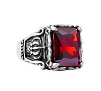 KCHSRKHXC Men Rings Vintage Punk,Mens Rings Fashion Black Green Stone with Crown Mens Wedding Ring Stainless Steel Red