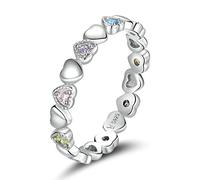 KCHSRKHXC Rainbow Love Rings Heart Crystal Finger Rings For Women Engagement Fine Jewelry
