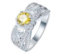 KCHSRKHXC Rings Women,4 Claws with Round Cubic Zirconia Yellow Womens Rings Engagement Ring Bands for Women Ring Size L 1/2-T 1/2