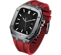 KCHSRKHXC Rubber Wtch Strap+Stainless Steel Watch CaseKit，For Series 8/7 45mm，Luxury Replacement Band And Bezel，For Serie 6/5/4/SE