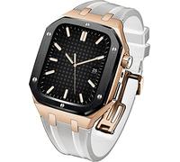 KCHSRKHXC Rubber Wtch Strap+Stainless Steel Watch CaseKit，For Series 8/7 45mm，Luxury Replacement Band And Bezel，For Serie 6/5/4/SE