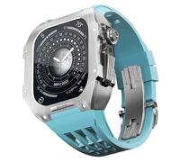 KCHSRKHXC Stainless Steel Watch Case Rubber Strap，for Series 8/7/6/5/SE/4 Series Replacement Watch Strap and Case Kit，44/45mm Men Women Sport Watch Band