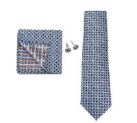 KCHYCV Men's Tie & Cufflinks Set Premium Silk Tie with Pocket Square & Cufflinks Elegant Mens Accessories Gift Set for Formal Weddings & Business Classic Design with Patterns(5575-1)