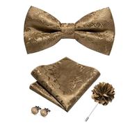 KCHYCV Men's Tie & Cufflinks Set Premium Silk Tie with Pocket Square & Cufflinks Elegant Mens Accessories Gift Set for Formal Weddings & Business Classic Design with Patterns(Gold)