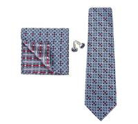 KCHYCV Men's Tie & Cufflinks Set Premium Silk Tie with Pocket Square & Cufflinks Elegant Mens Accessories Gift Set for Formal Weddings & Business Classic Design with Patterns(5575-8)