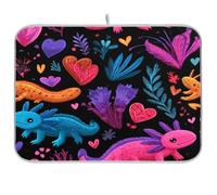 Kcldeci Axolotl and Heart on Black1 Tapis égouttoir à vaisselle absorbant pour comptoirs, éviers, égouttoirs 40,6 x 45,7 cm