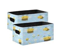 Kcldeci Bees Lot de 2 paniers de rangement pliables robustes pour étagères, placards, crèches, petites fleurs