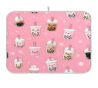 Kcldeci Boba Bubble Tea on Pink1 Tapis de séchage absorbant pour comptoir, évier, égouttoir 40,6 x 45,7 cm