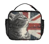 Kcldeci Boîte à déjeuner isotherme réutilisable pour enfants, chaton, motif drapeau Union Jack pour tout-petits, filles et garçons