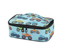 Kcldeci Boîte à lunch pour enfants Monster Trucks sur un bleu clair | Boîte à déjeuner isotherme pour enfants, garçons et filles