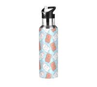 Kcldeci Bouteille d'eau en acier inoxydable avec paille - Motif lapin et ours en peluche - 1000 ml - Isolation sous vide - Anti-fuite - Pour les voyages