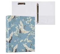 Kcldeci Classeur à 3 anneaux avec couverture rigide, jolies grues, fleurs blanches, anneaux ronds de 3,8 cm avec poches intérieures, pour l'école, le bureau, les cartes de recettes, 1 lot