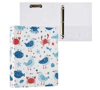 Kcldeci Classeur à 3 anneaux, couverture rigide, mouettes, crabes et poissons, anneaux ronds de 3,8 cm avec poches intérieures, pour l'école, le bureau, les recettes, le classeur