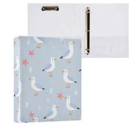 Kcldeci Classeur à 3 anneaux, couverture rigide, mouettes et étoiles de mer, anneaux ronds de 3,8 cm avec poches intérieures, pour l'école, le bureau, les cartes de recettes