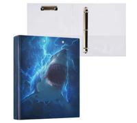 Kcldeci Classeur à couverture rigide à 3 anneaux pour papier de format lettre, motif requin, boulons éclair bleus, anneaux ronds de 3,8 cm, organiseur de classeur pour école/bureau