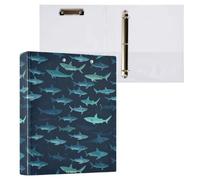 Kcldeci Classeur à couverture rigide à 3 anneaux pour papier de format lettre, requins bleus et verts, anneaux ronds de 3,8 cm, organiseur de classeur pour école/bureau
