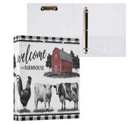 Kcldeci Classeur à couverture rigide à 3 anneaux pour papier de format lettre, un coq une vache et un cochon anneaux ronds de 3,8 cm, organiseur de classeur pour école/bureau