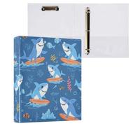 Kcldeci Classeur à couverture rigide à 3 anneaux pour papier de taille lettre, joli motif requin de dessin animé, anneaux ronds de 3,8 cm, organiseur de classeur pour école/bureau