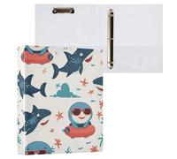Kcldeci Classeur à couverture rigide à 3 anneaux, requin, étoile de mer, anneaux ronds de 3,8 cm, 200 feuilles pour bureau/maison/rentrée scolaire