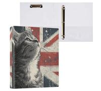Kcldeci Classeur rigide à 3 anneaux pour papier de format lettre, motif chaton Union Jack, anneaux ronds de 3,8 cm, organiseur de classeur pour école/bureau