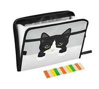 Kcldeci Dossier extensible à 13 poches en accordéon avec motif chat amusant - Organiseur de documents extensible avec fermeture éclair - Format A4