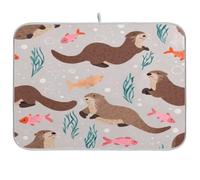 Kcldeci Fish on A Tapis de séchage à vaisselle gris Tapis de comptoir de cuisine Tapis égouttoir Accessoires de cuisine Tapis égouttoir à vaisselle pour vaisselle, ustensiles, comptoirs, éviers 45,7 x