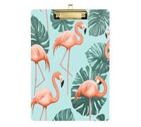 Kcldeci Flamingo Monstera Porte-bloc en acrylique format A4 pour salle de classe, infirmière, fournitures de bureau, école, argent, 30,5 x 23,9 cm