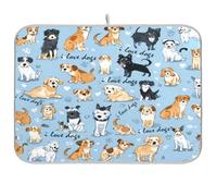 Kcldeci I Love Dogs Tapis de séchage à vaisselle pour comptoir de cuisine, accessoires de cuisine, égouttoir à vaisselle pour vaisselle, ustensiles, comptoirs, éviers 45,7 x 61 cm