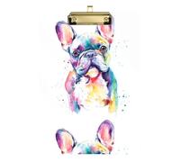 Kcldeci Joli porte-bloc en acrylique avec motif bouledogue français, format A4, pour salle de classe, infirmière, panneau dur pour fournitures de bureau, école, argent, 30,5 x 23,9 cm