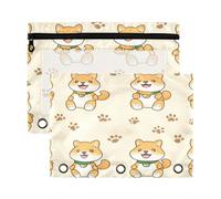 Kcldeci Jolie trousse à crayons Shiba Inu en forme de patte de chien pour classeur à 3 anneaux, trousse à crayons avec fermeture éclair, trousse transparente pour bureau, papeterie, école