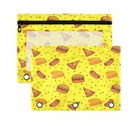 Kcldeci Junk Food Lot de 2 trousses à crayons à 3 anneaux avec fermeture éclair pour classeur à 3 anneaux avec fenêtre transparente pour fournitures de bureau, Multicolore, 9.8*7*0.1inch/ 25*18*0.5cm